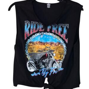 Celebrate Patriotic Cotton Sleeveless Front Grunge T-shirt Motorcycle Cropped